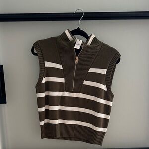 Striped Sleeveless Zip-Up Sweater Vest